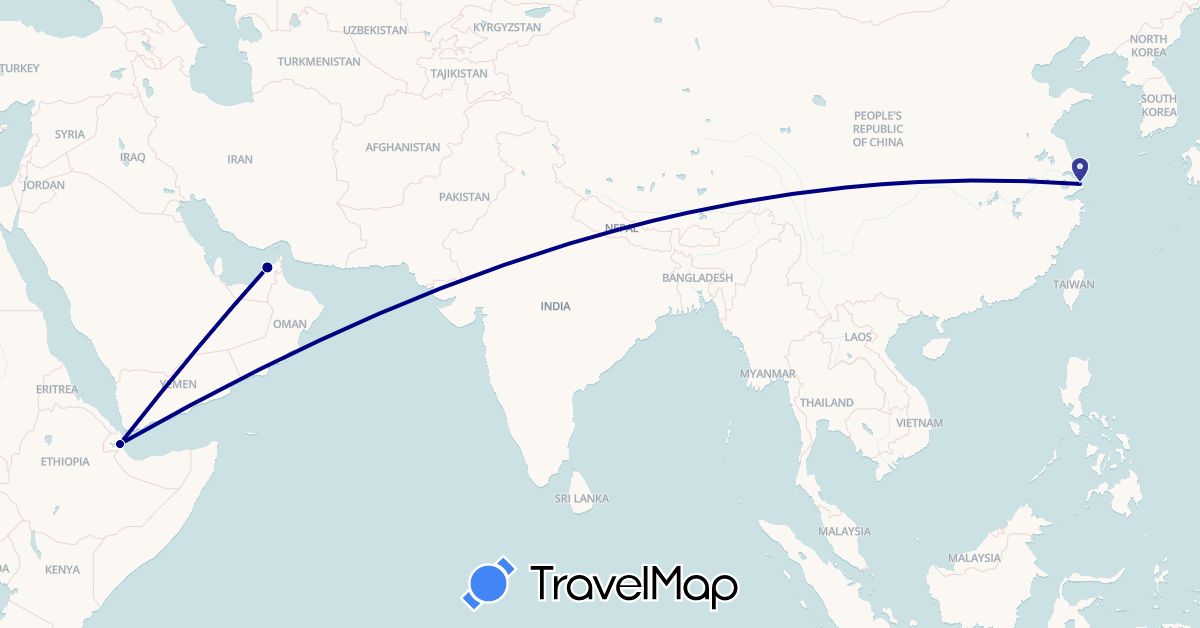 TravelMap itinerary: driving in United Arab Emirates, China, Djibouti (Africa, Asia)
